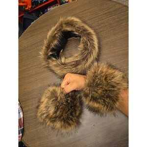 Soul Young Faux Fur Headband With Elastic 23" Brown & Set Of Fur Cuffs
